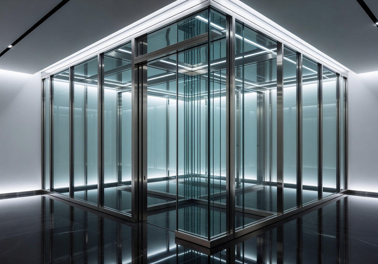 High-End Luxury Glass and Steel Vault Interior Architecture in Classic Chrome Framework